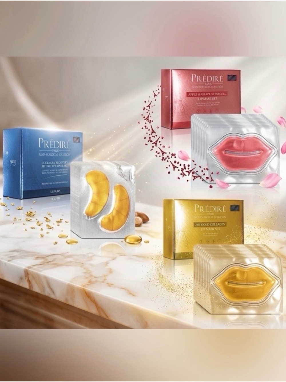 🔥Predire 24K Gold BUNDLE🔥 Lip Mask Set (12) & 2 Eye Mask Sets (20) -Retail $1500